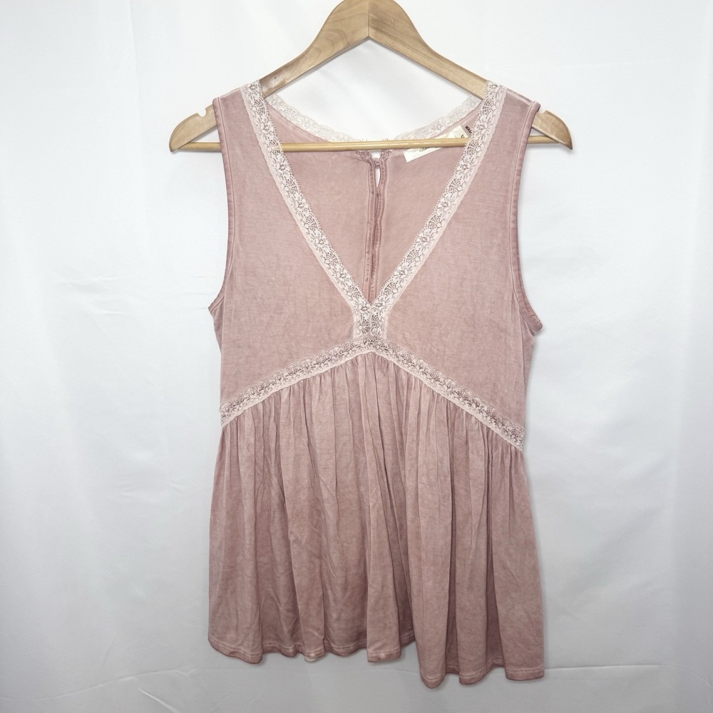 Women's Boho Romantic Festival Babydoll Top Size S Blush Lace Trim 2010s Peplum